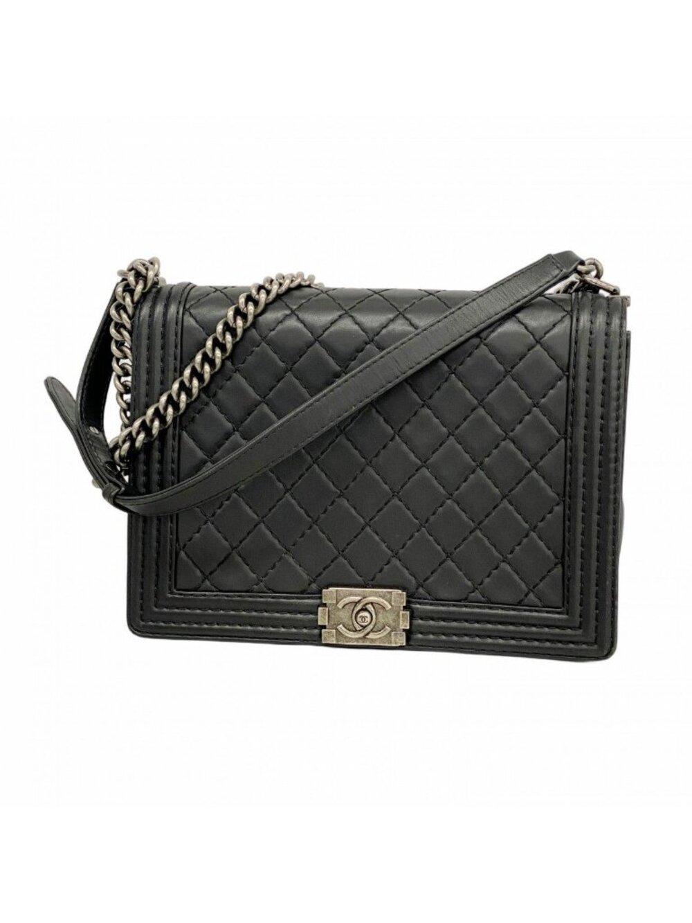 Chanel Shoulder Bag Boy Lambskin Black Silver